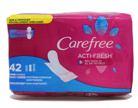 Carefree Acti-Fresh Body Shape Long to-Go Pantiliners Unscented 42 ct (Pack of 2)