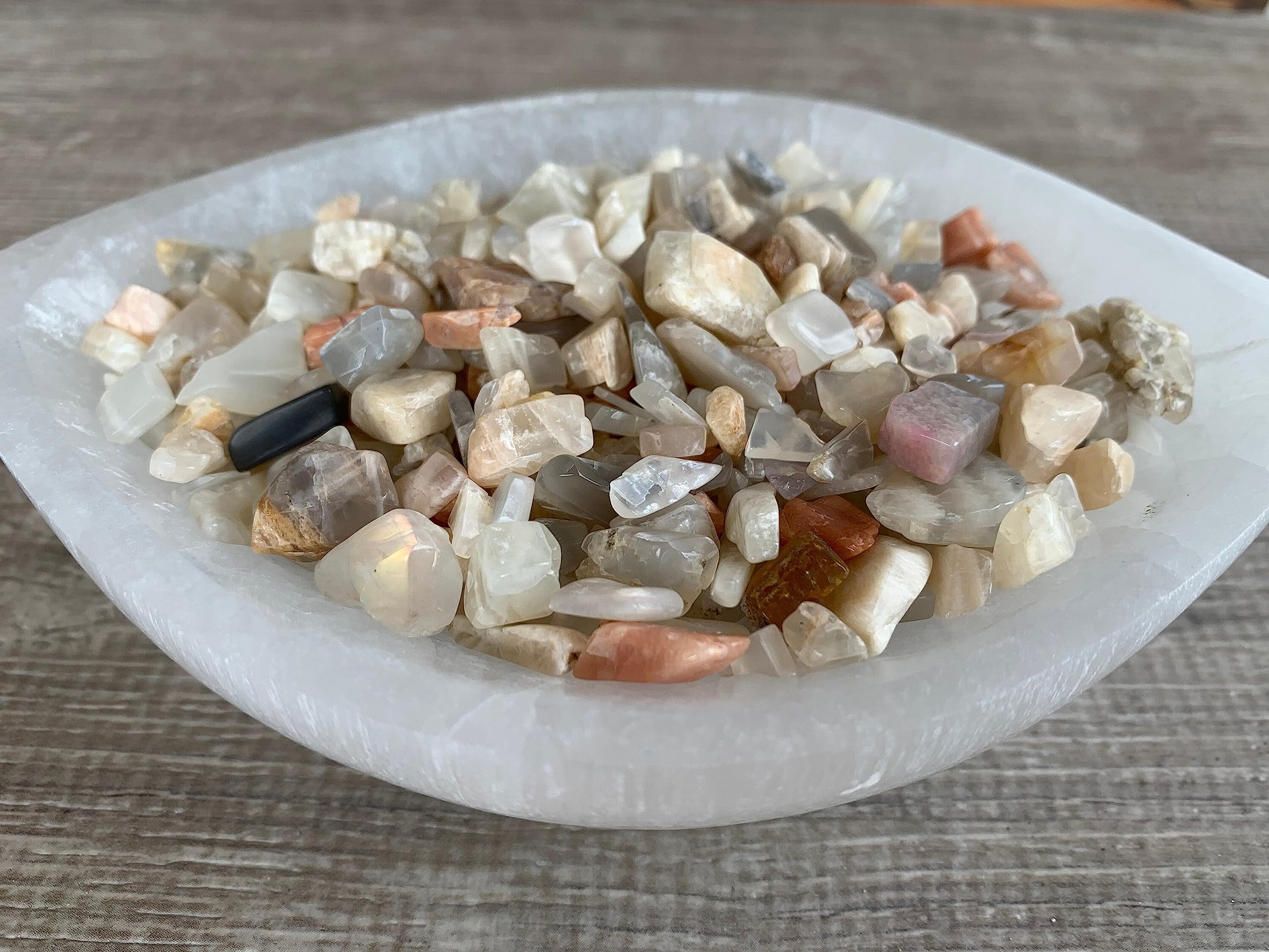 2 oz Lot Natural Semi Tumbled Moonstone Mix Gemstone Chips, Moonstone Mix Crushed Mini Crystals, Undrilled Crystal Chips (Moonst