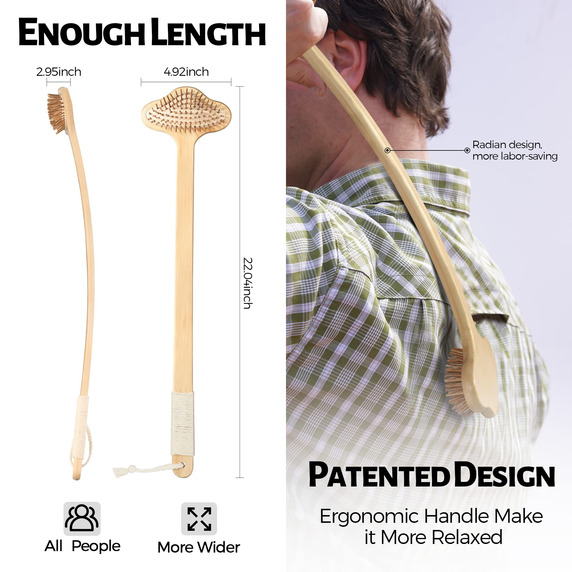 NURENDER Oversized Back Scratcher, Extended Bamboo Scratcher, 22.04 Long Curved Handle; Wider Head; More Larger Scratching Surfa