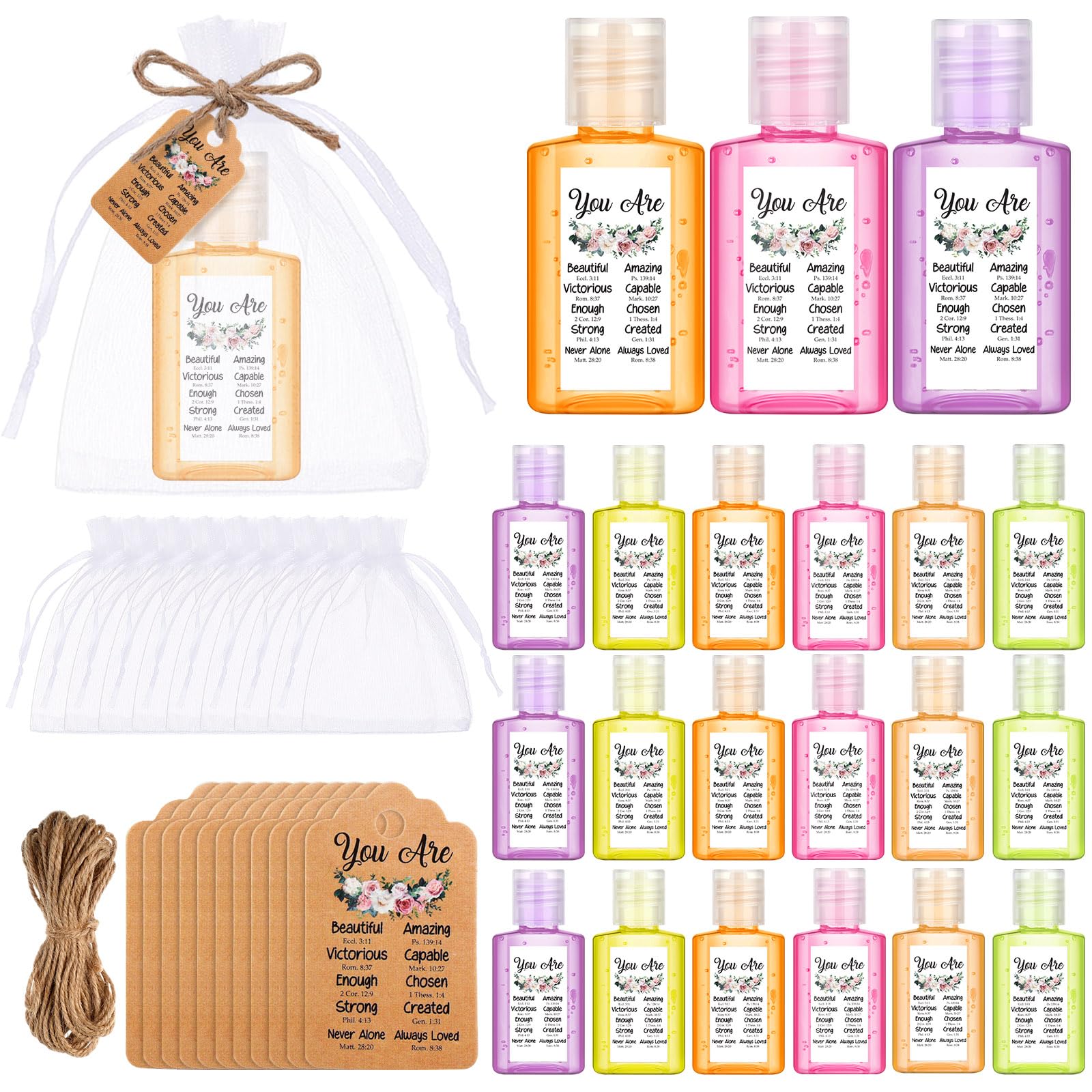 Frienda 24 Set Christian Hand Sanitizer Gift Set Bible Verse Travel Size Hand Sanitizer Christian Gift Bulk for Church Mini Hand