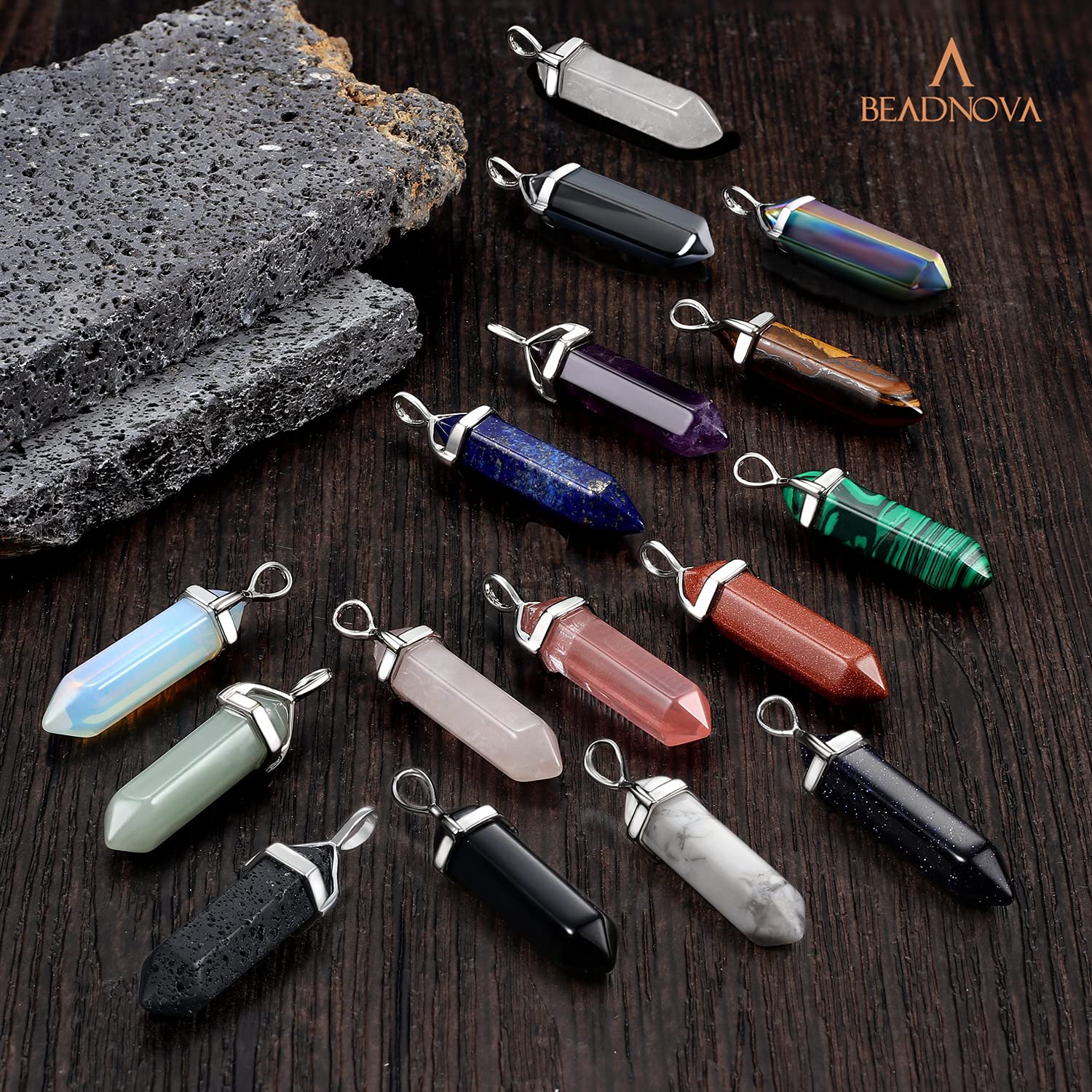 BEADNOVA Natural Clear Quartz Necklaces for Women Crystal Pendant Gemstone Necklace for Spiritual Energy Healing Hexagonal Penda