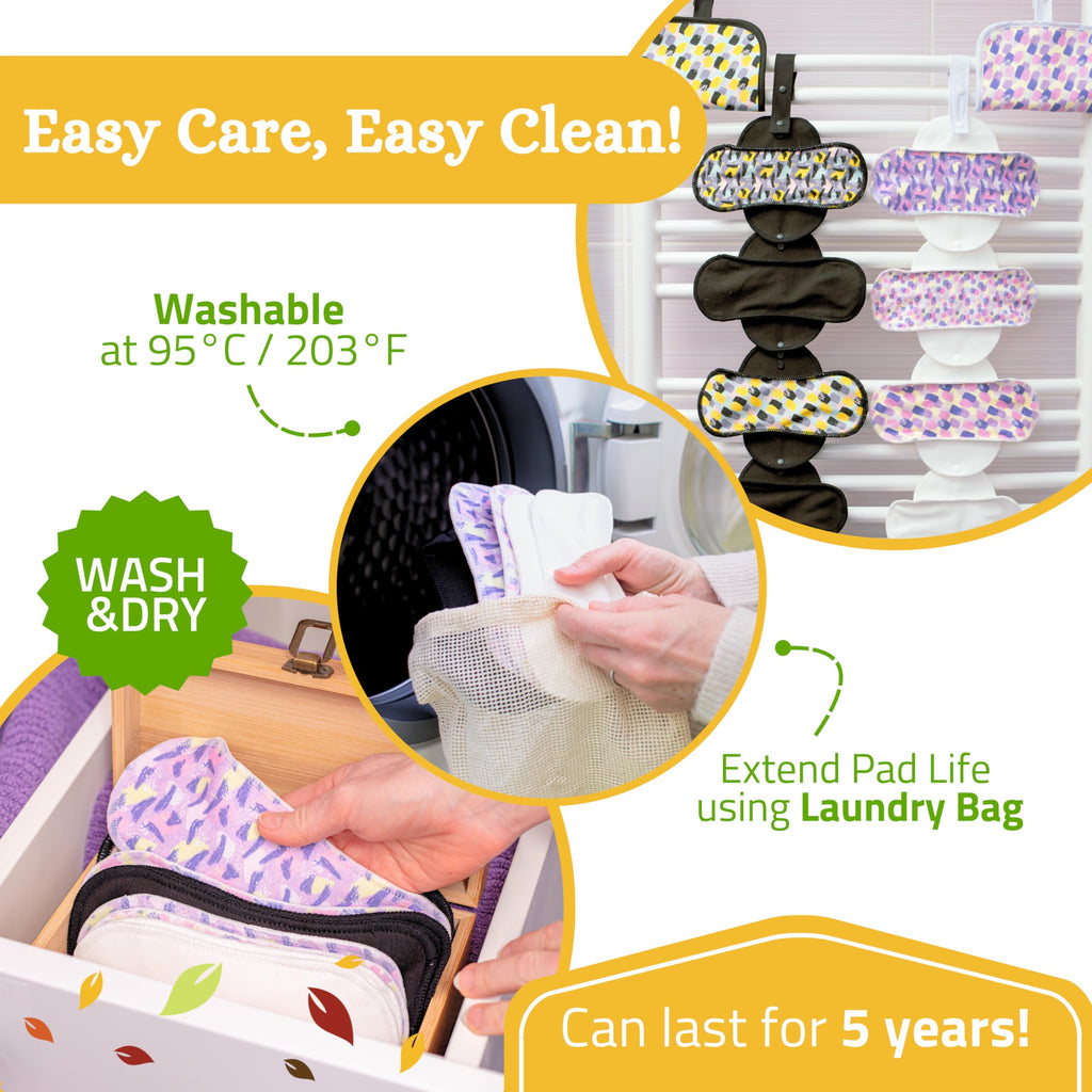 Non-Slip Organic Reusable Panty Liners for Women & Teens (Tanga, 7-Pack); High-Temp Washable Cotton Cloth Liners; Stay Fresh & D