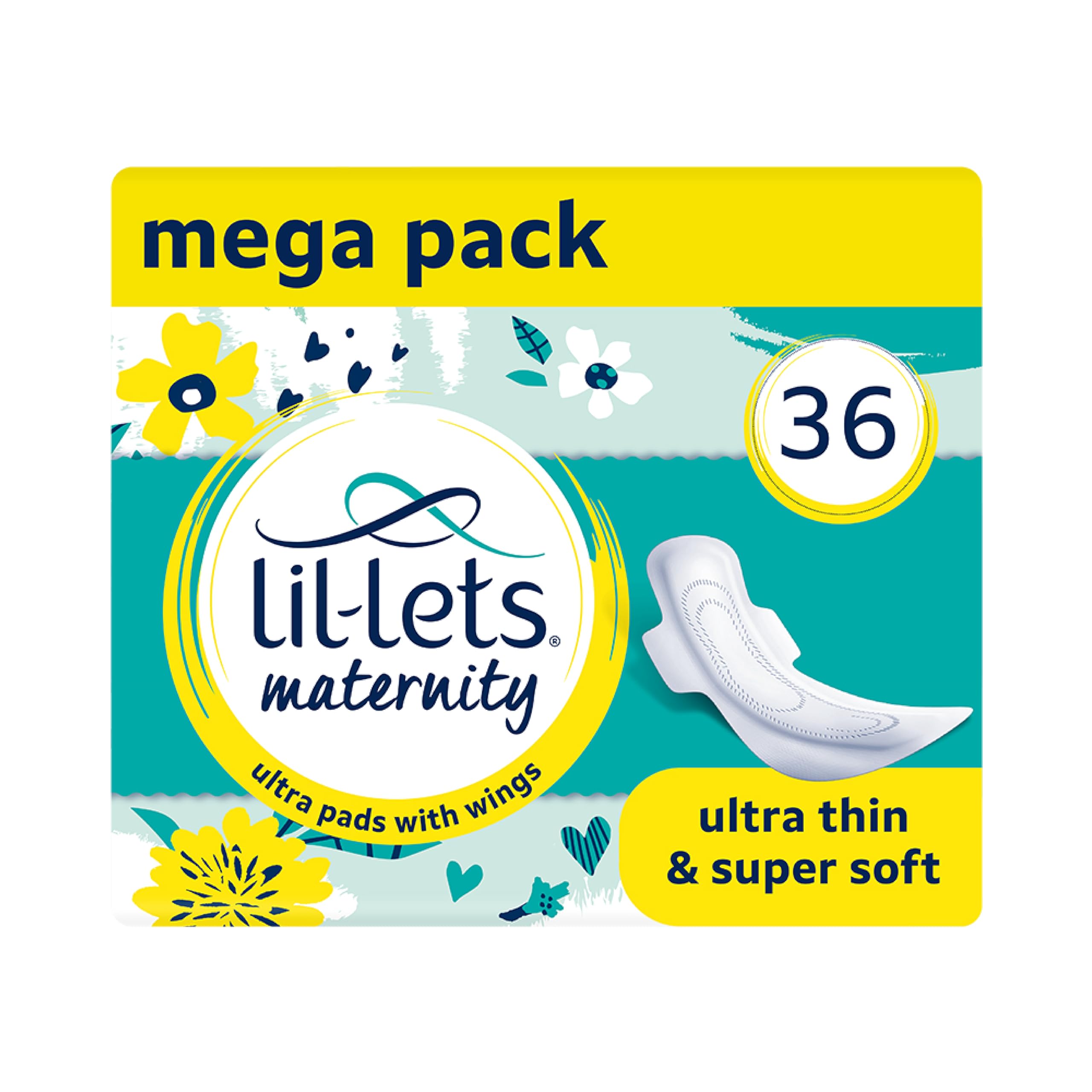 Lil-Lets Maternity Ultra Thin Pads with Wings - 36 Pack Bundle for Post-Natal Bleeding & Lighter Flow - Postpartum Essentials - 