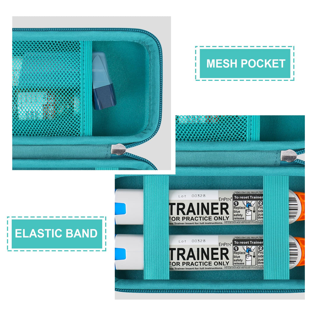 Supmay Hard Carrying Case Compatible with 2 EpiPen's or Auvi-Q, Epinephrine Pen, Medical Travel Case with Mesh Pockets for Asthm