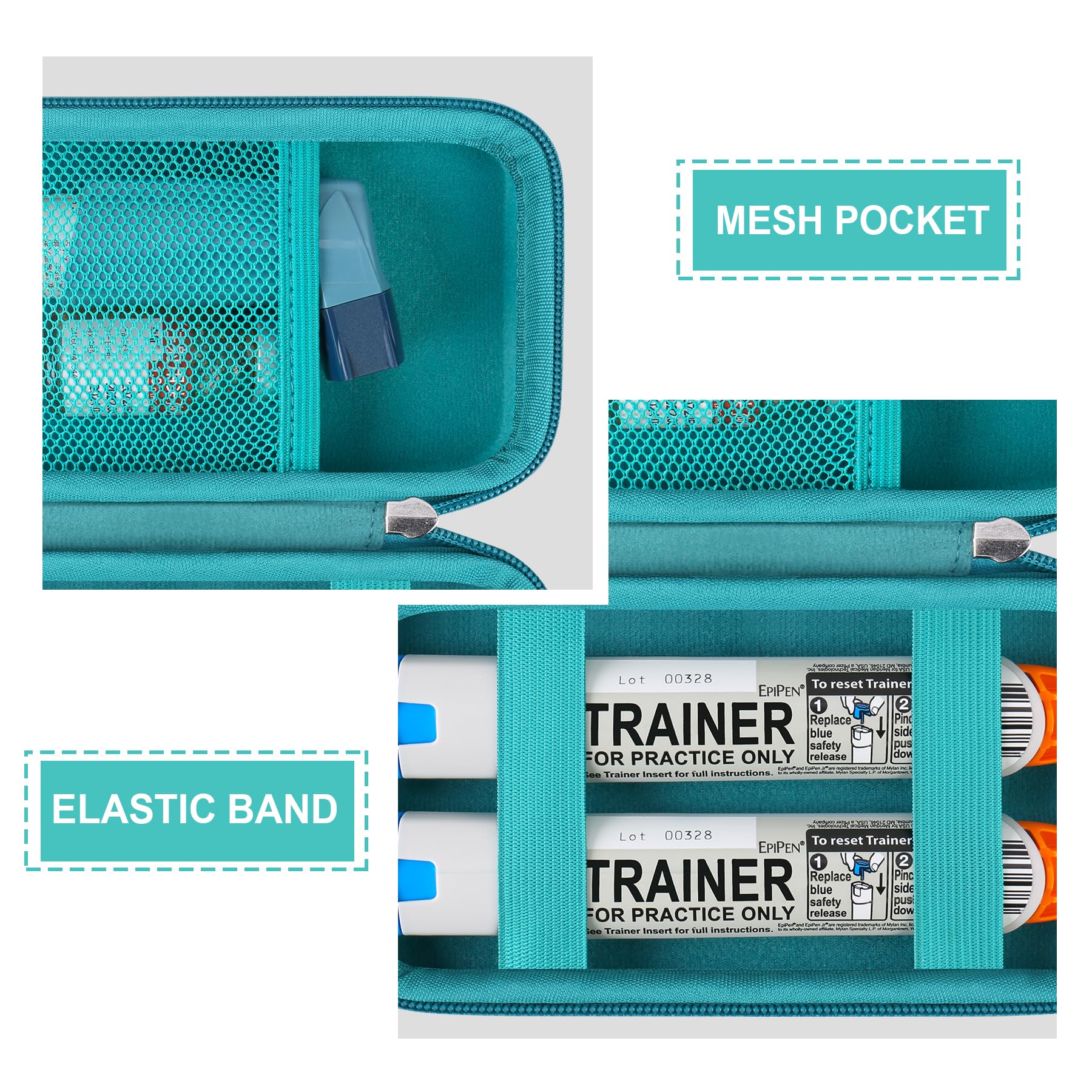 Supmay Hard Carrying Case Compatible with 2 EpiPen's or Auvi-Q, Epinephrine Pen, Medical Travel Case with Mesh Pockets for Asthm