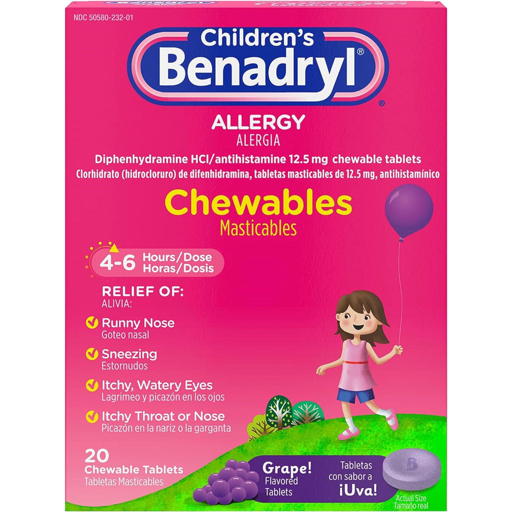 Benadryl Childrens Allergy Grape Chewables, 20 Count Per Box (5 Pack ...
