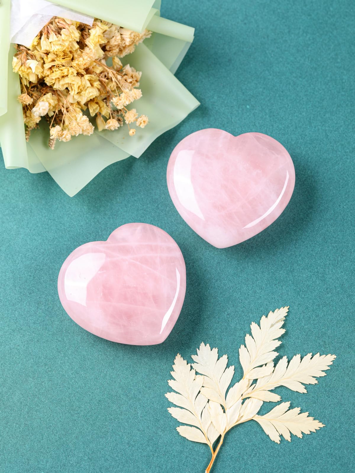 Jovivi 60mm Large Rose Quartz Crystal Heart Healing Crystals Heart Stones Polished Pocket Love Gemstones Chakra Reiki Energy Bal