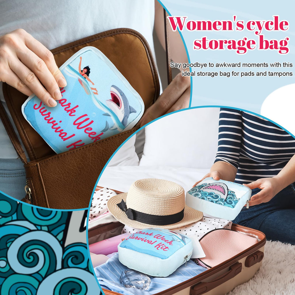 HunnmingRe 2 Pcs Period Bag Shark Tampon Storage Pouch Sanitary Napkin Holder Tampon Bags Portable Period Kit Bag Feminine Pouch