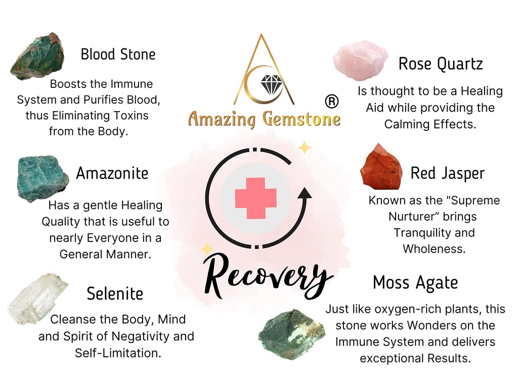 Get Well Soon Gifts for Women Recovery Manifestation Crystals, Set of 6 Blood Stone, Amazonite, Selenite, Rose Quartz, Red Jaspe