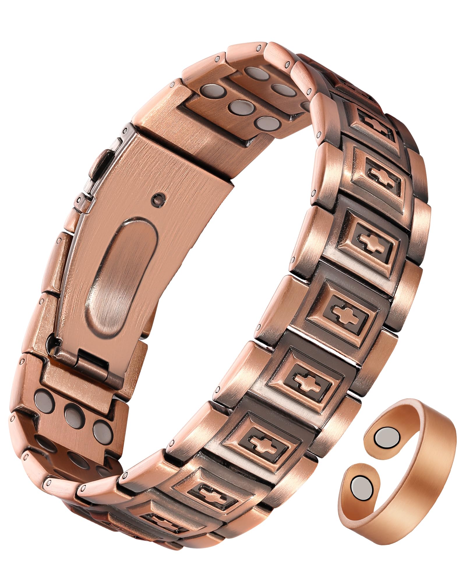 Jecanori Copper Magnetic Bracelet & Ring for Men,Pure Copper Bracelets for Men,Ideal Gift