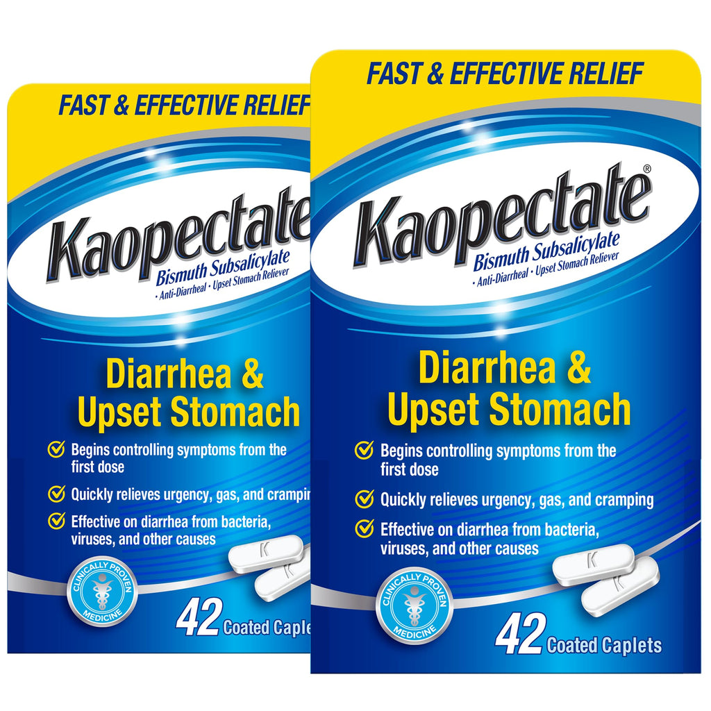 Kaopectate Multi-Symptom Anti-Diarrheal& Upset Stomach Reliever, 42 Caplets (Pack of 2)