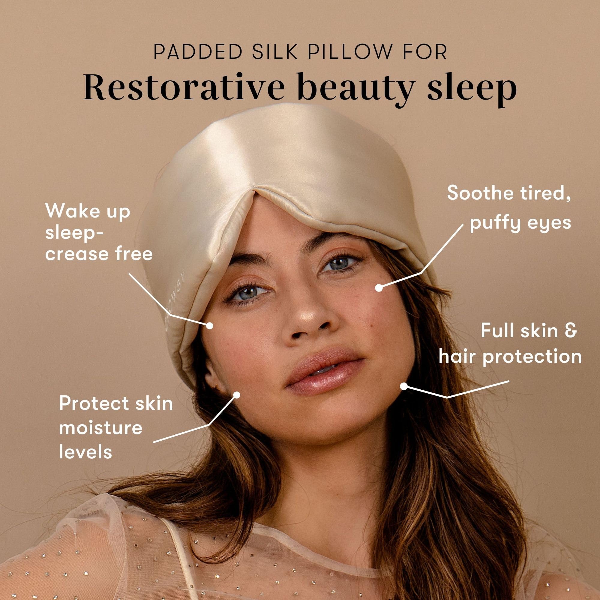 DROWSY Silk Sleep Mask Face-Hugging, Padded Silk cocoon for Luxury Sleep in Total Darkness (Dusty gold)