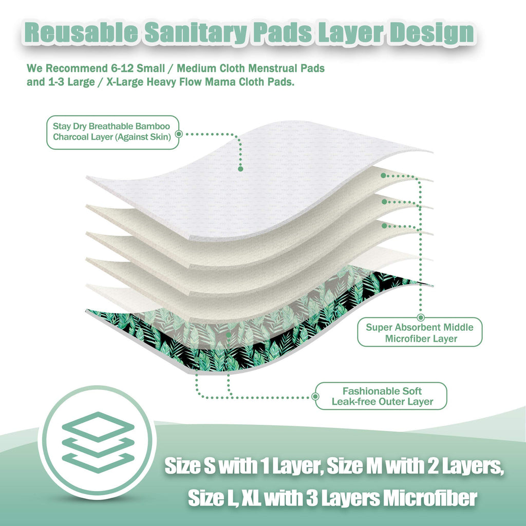 wegreeco Reusable Menstrual Pads - Reusable Sanitary Pads | Reusable Panty Liners | Soft Cloth Menstrual - 6 Pack with 1 Cloth M