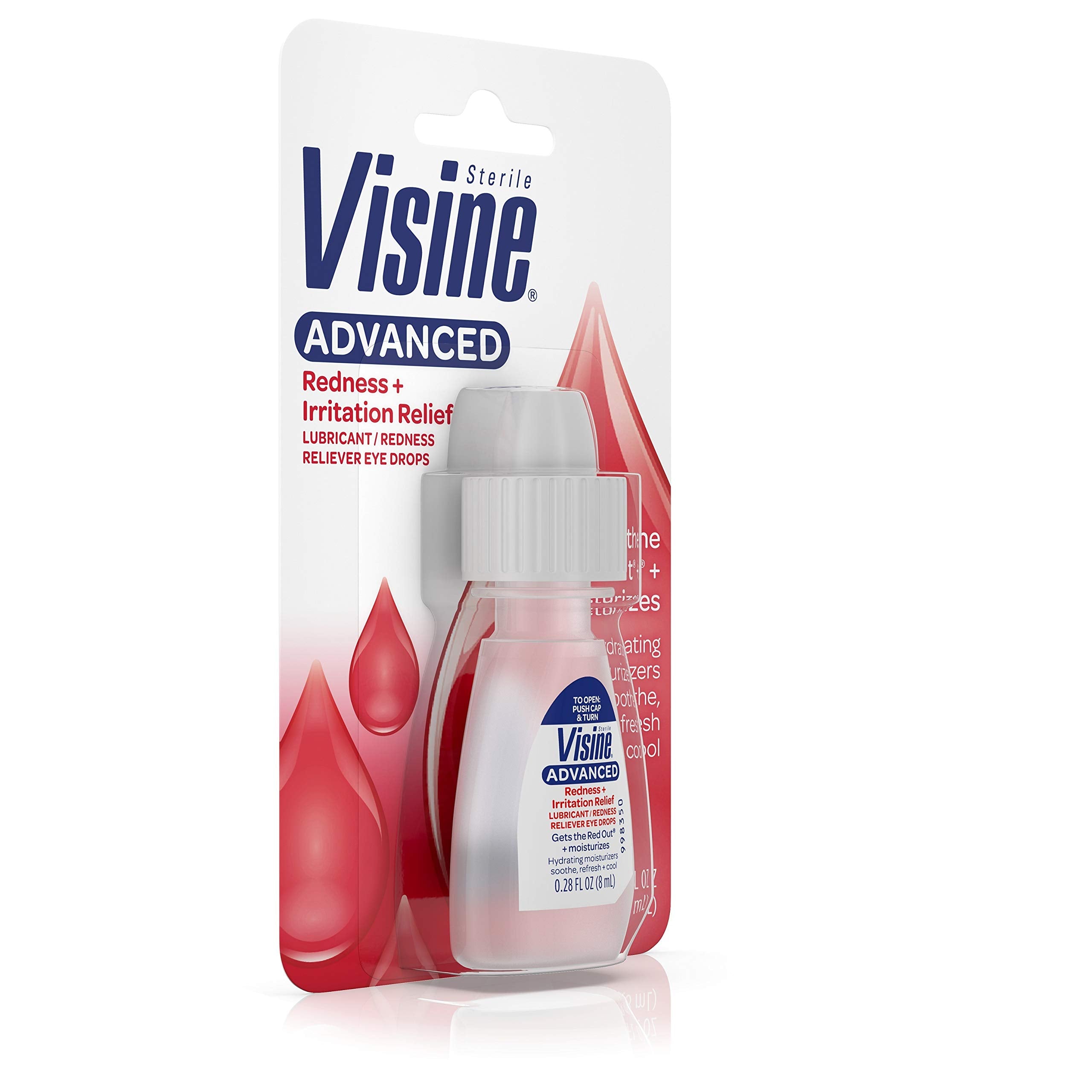 Visine Advanced Redness + Irritation Relief Eye Drops to Cool & Moisturize Dry, Irritated & Red Eyes, 0.28 fl. oz