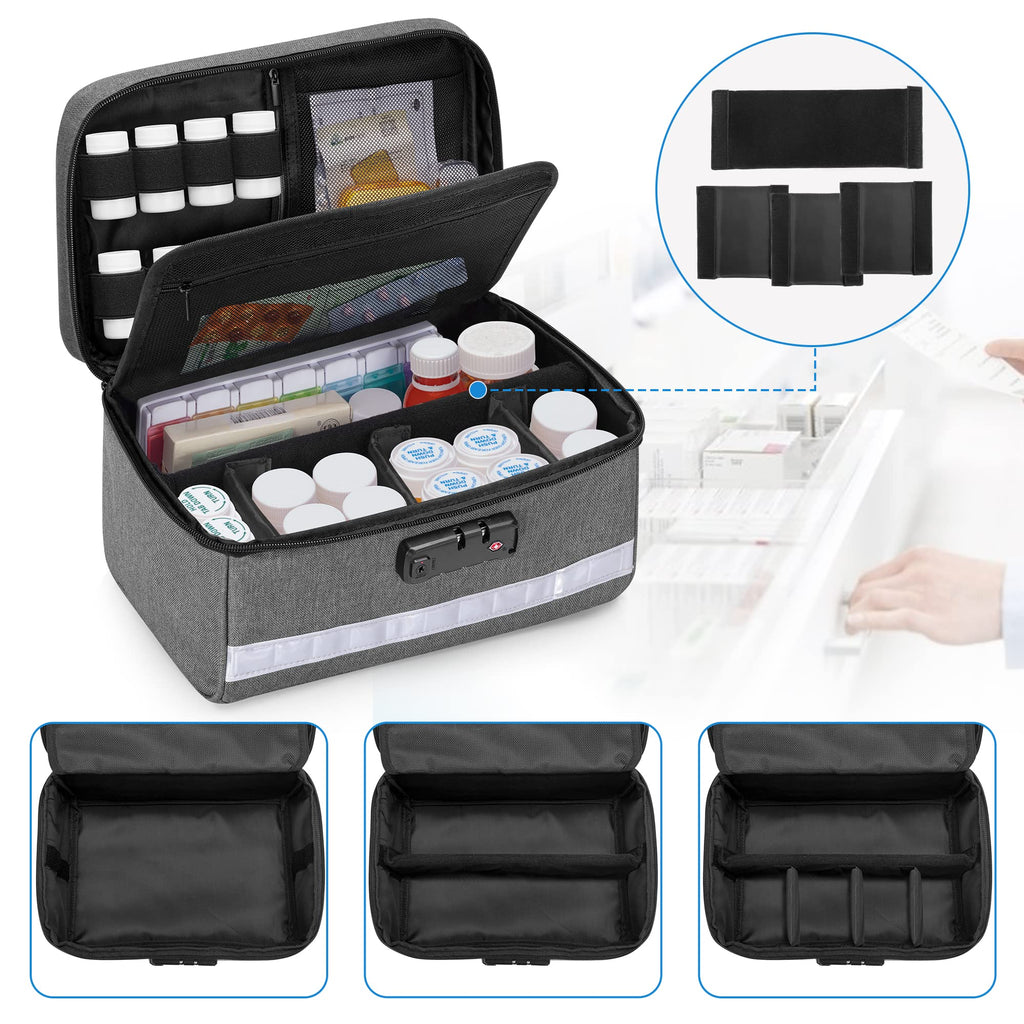Damero Locking Pill Bottle Organizer with Inner Dividers, Medicine Storage and Organizer Bag Combination Lock for Medicine, Vita