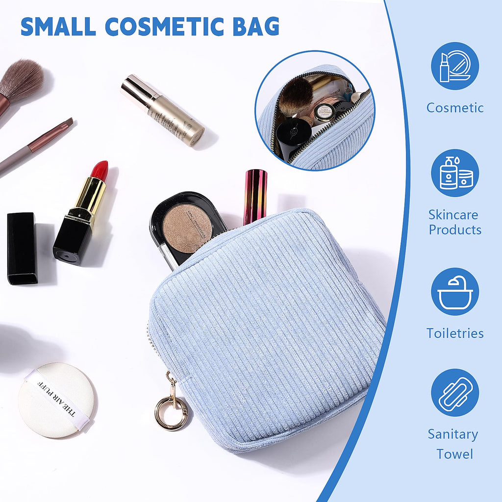 Playexen Period Bag for Teen Girls, Corduroy Sanitary Napkin Storage Bag, Menstrual Pad Pouches Tampon Holder for Purse (Blue)