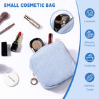 Playexen Period Bag for Teen Girls, Corduroy Sanitary Napkin Storage Bag, Menstrual Pad Pouches Tampon Holder for Purse (Blue)