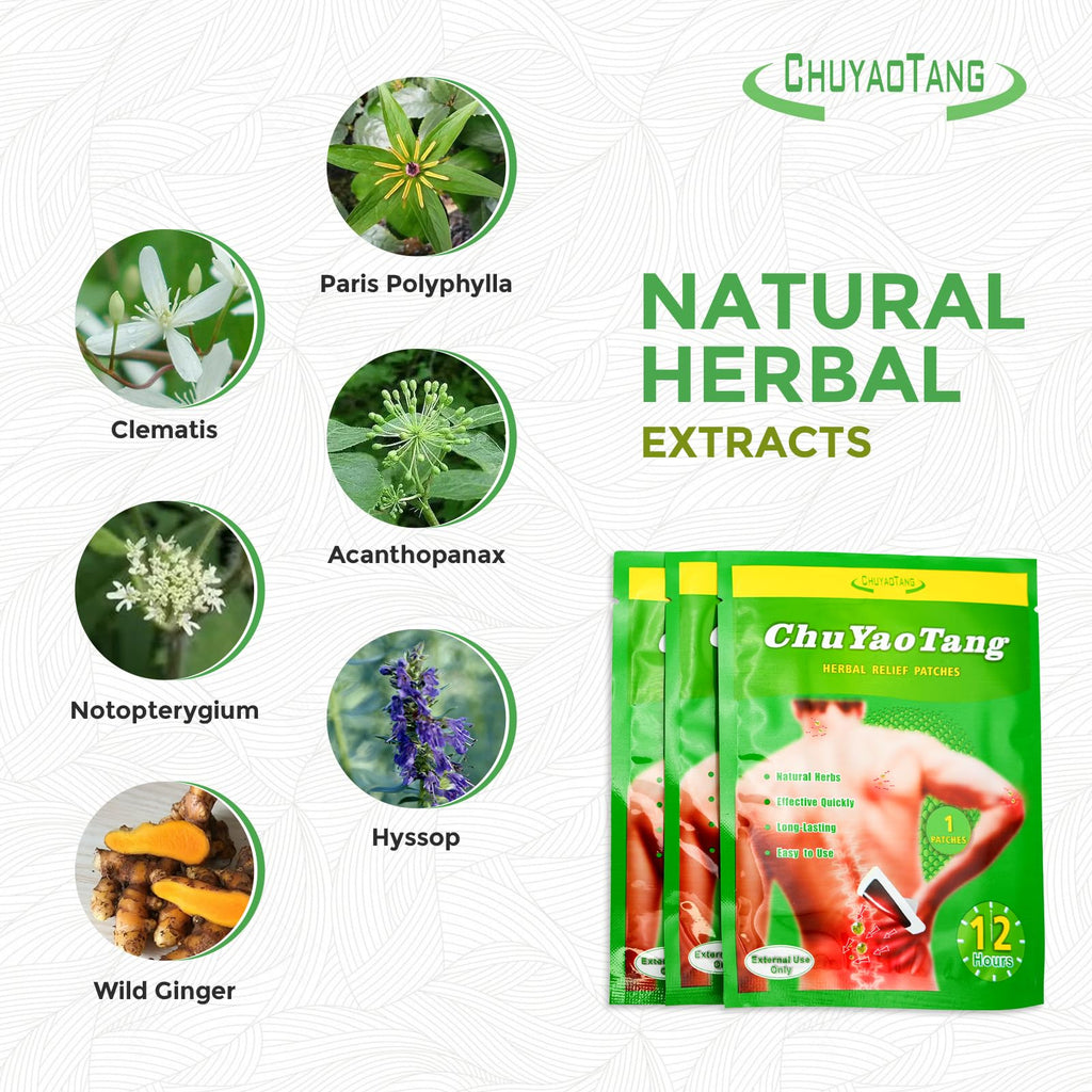 CHUYAOTANG Herbal Relief Patches, Heat Patches for Neck, Shoulder, Knee, Ankle, Natural Herbs Patches, Long Lasting and Effectiv