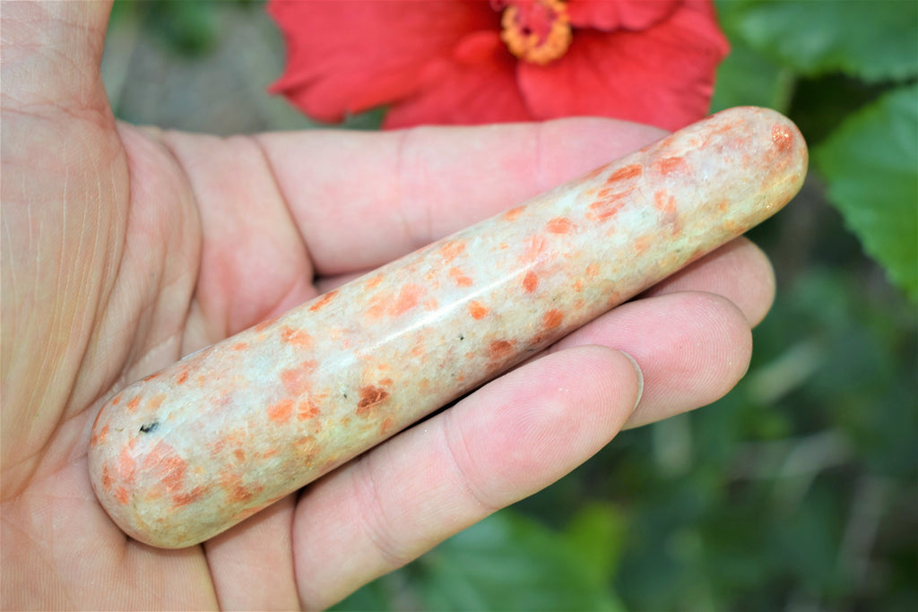 Charged 4 Sunstone Crystal Massage Wand + Selenite Charging Heart Included (Good Luck Crystal/Clears All Chakras Reiki Healing E