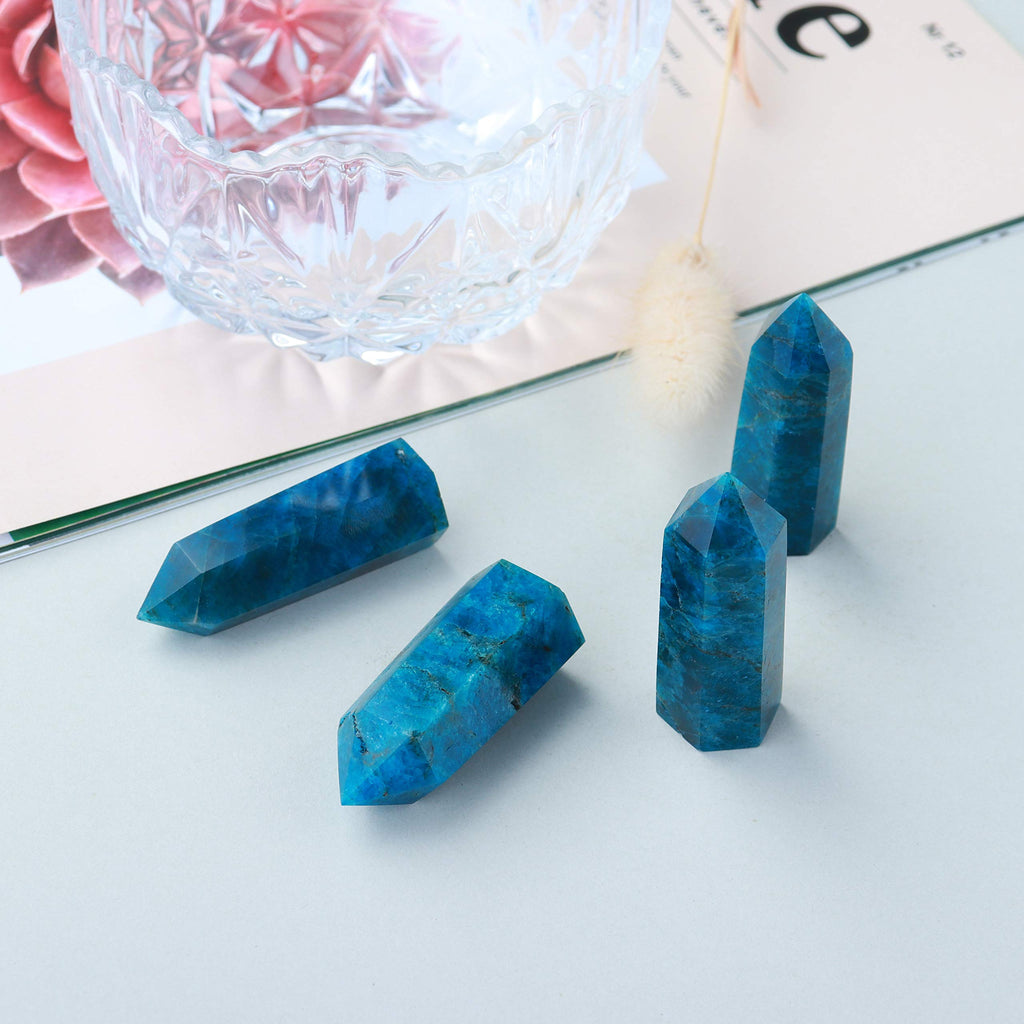 Runyangshi Blue Apatite Natural Crystal Healing Wands, 2-2.4(5-6cm) Single Point Healing Crystal Wand 6 Faceted Reiki Chakra Sto
