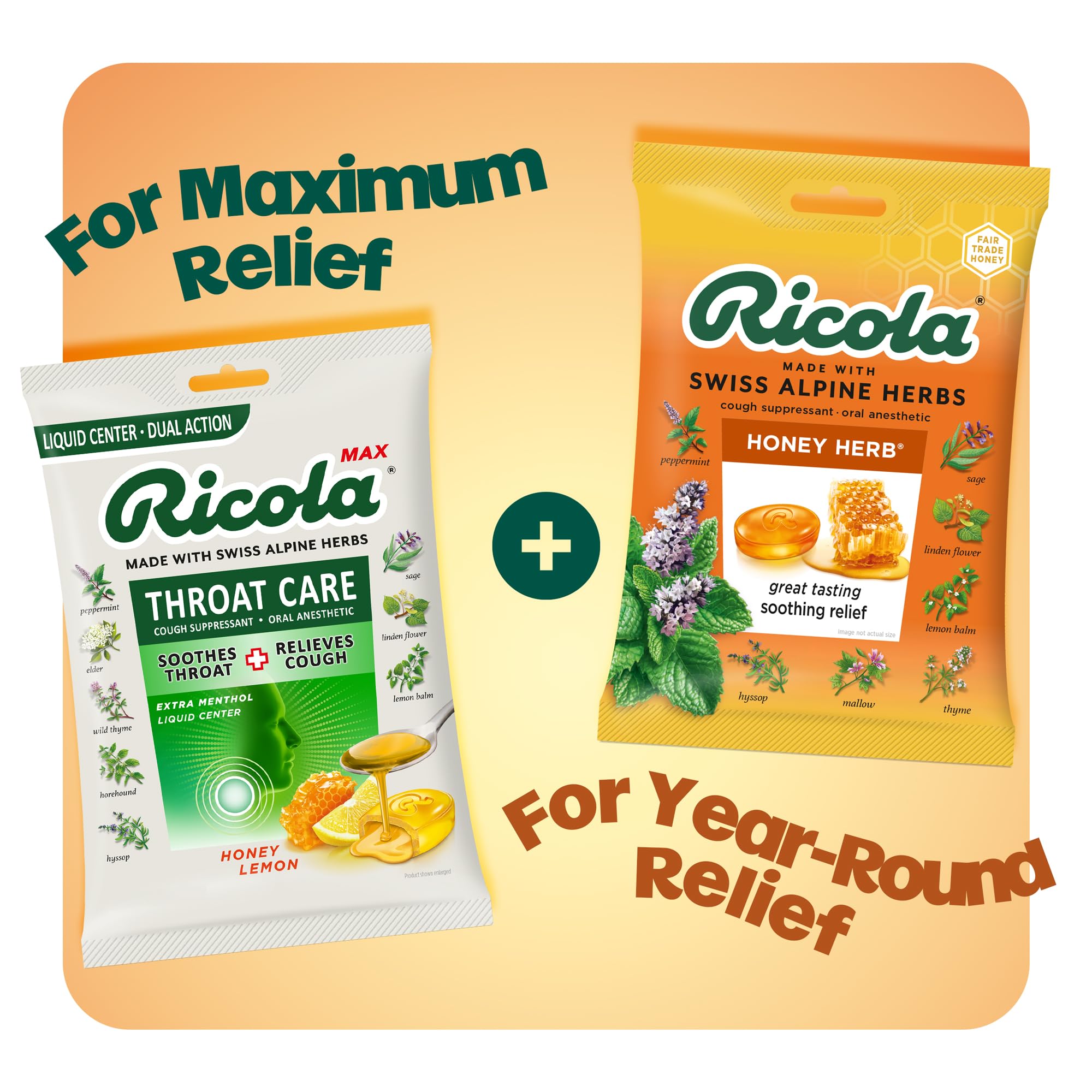 Ricola Family Pack Cough Suppressant Throat Drops, Honey-Herb, 45 Drops