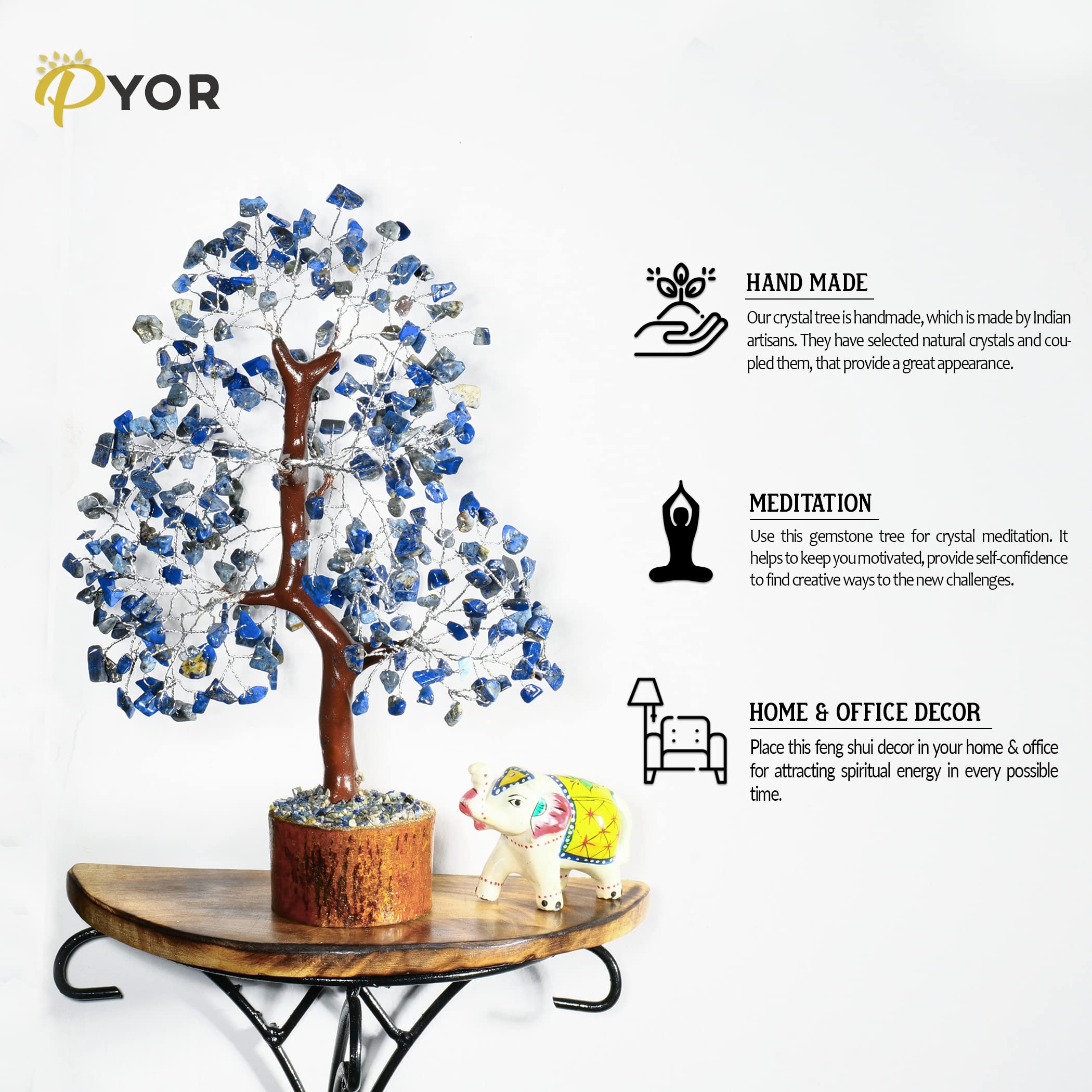 PYOR Lapis Lazuli Crystal Tree - Positive Energy Decor, Feng Shui Crystal Tree, Office Feng Shui Decor
