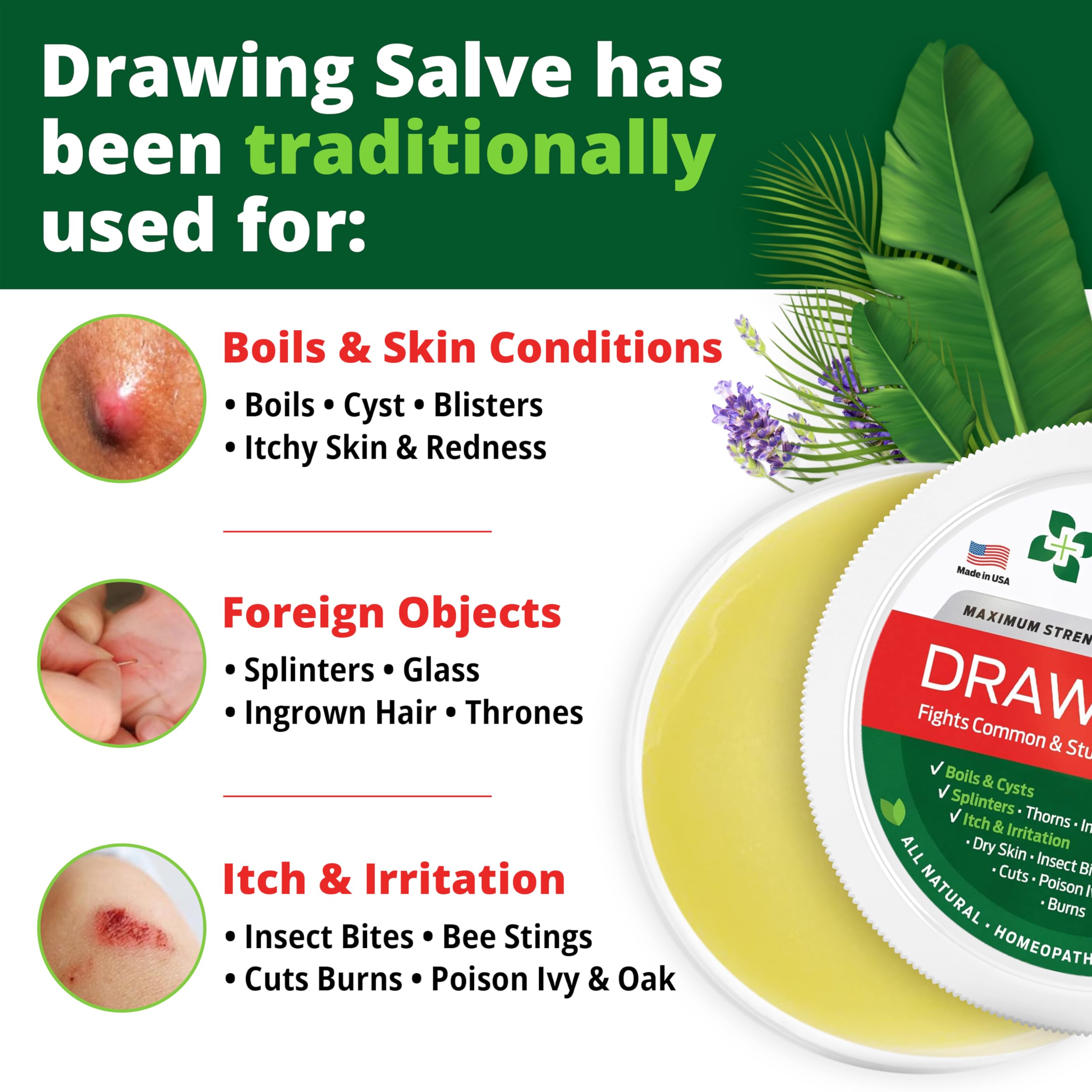 OWELL NATURALS Drawing Salve Ointment 1oz, ingrown Hair, Boil, Splinter Remover, Bug Spider Bites, bee Sting, Mosquito bite Itch