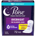 Poise Incontinence Pads & Postpartum Overnight Incontinence Pads, 8 Drop Extra Coverage, 72 Count (2 Packs of 36), Packaging May