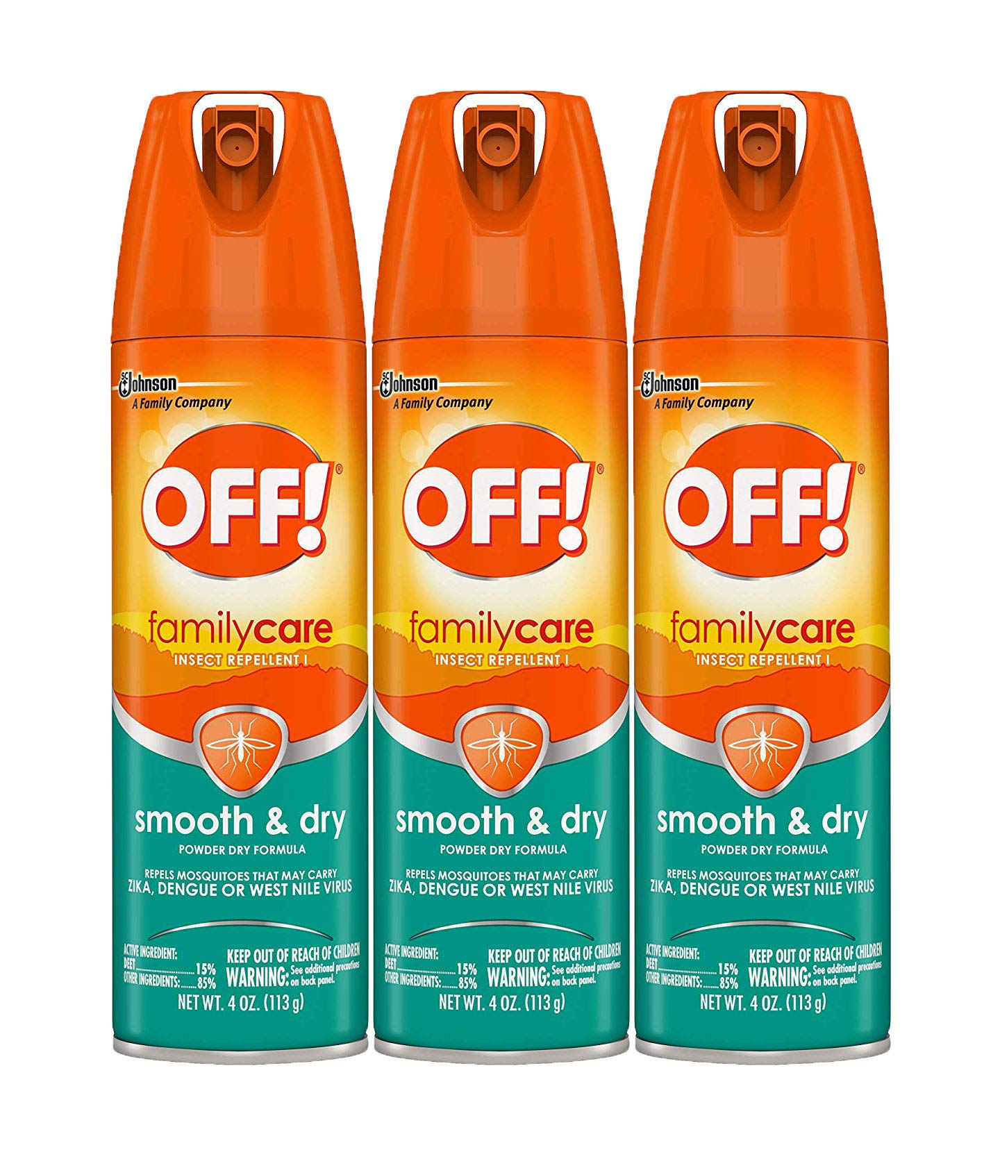 Off! Family Care Smooth & Dry Insect Spray, 4 oz (Pack - 3),White