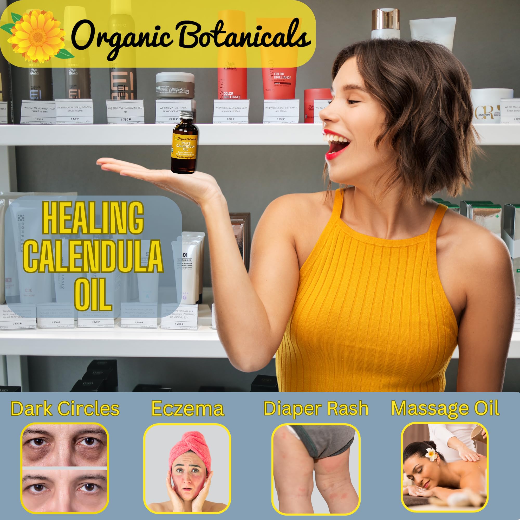 Organic Botanicals, Calendula Oil Organic for Skin- Trauma Skincare from Local Infused Calendula Flowers, Eczema Oil, Certified