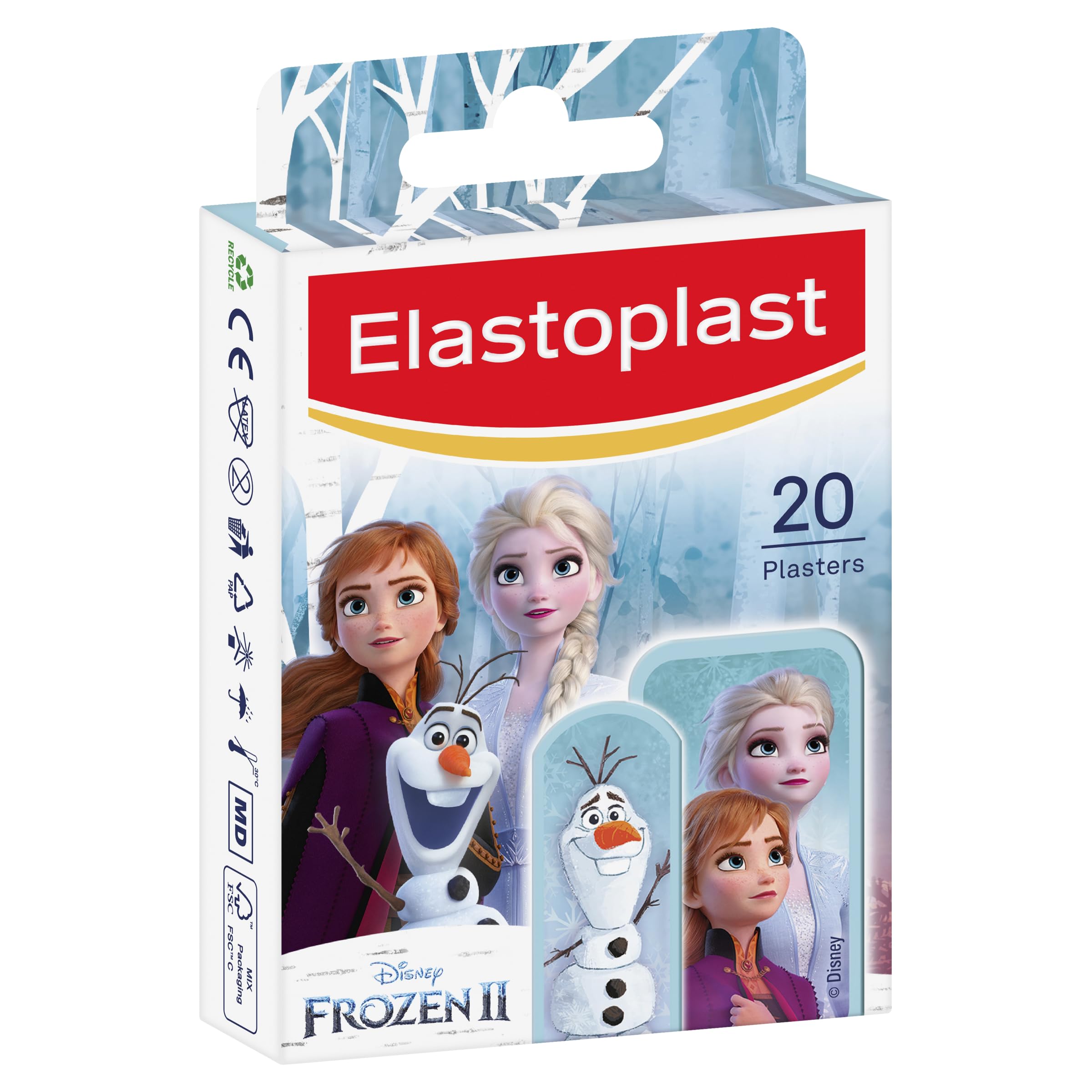 Elastoplast Disney Frozen Assorted Sizes (20 Pieces), Coloured First Aid Plasters for Children, Kids Plasters with Frozen Desig