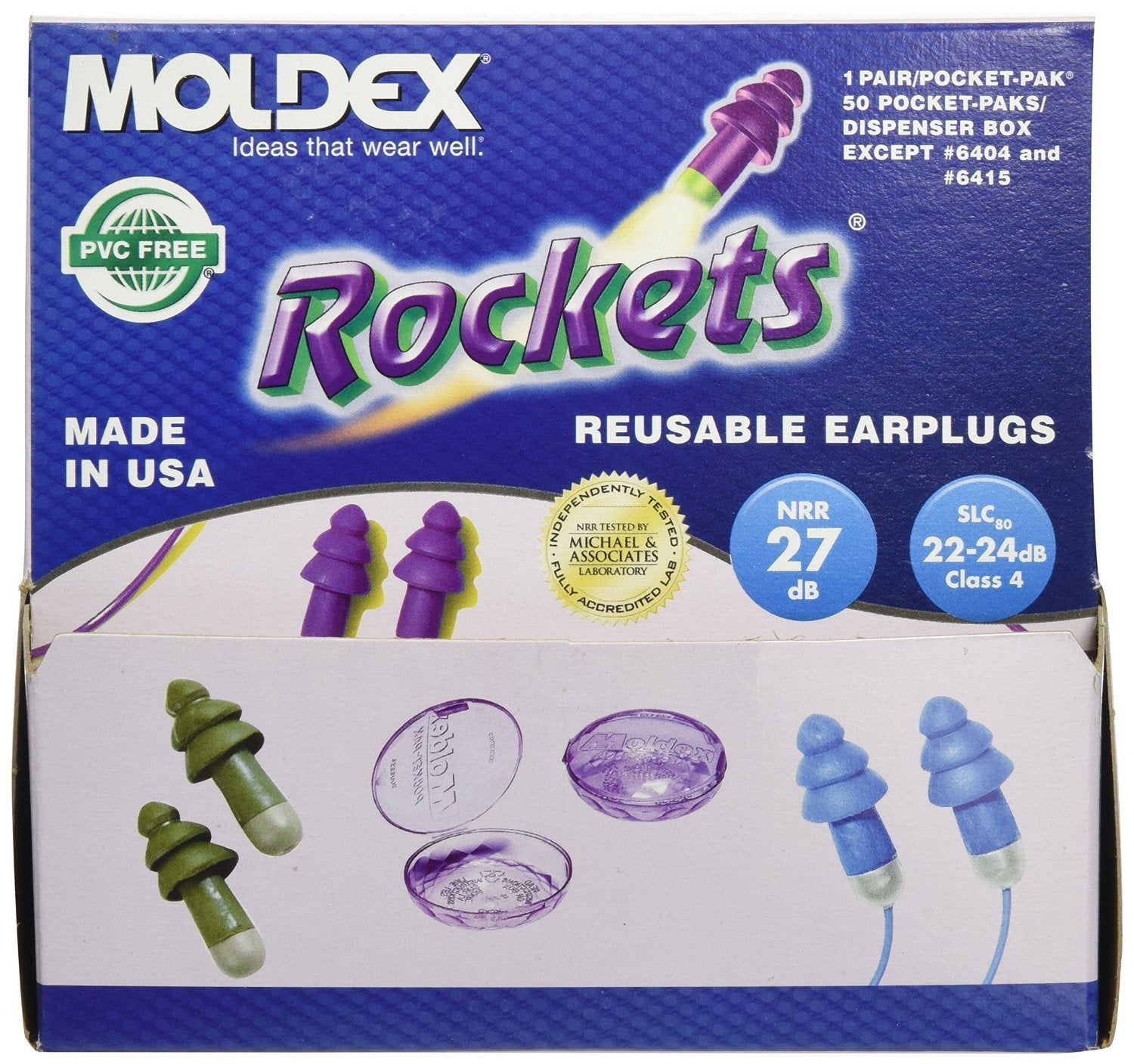 Moldex-Metric Inc. Rockets Tapered Styrene Corded Earplug, Purple