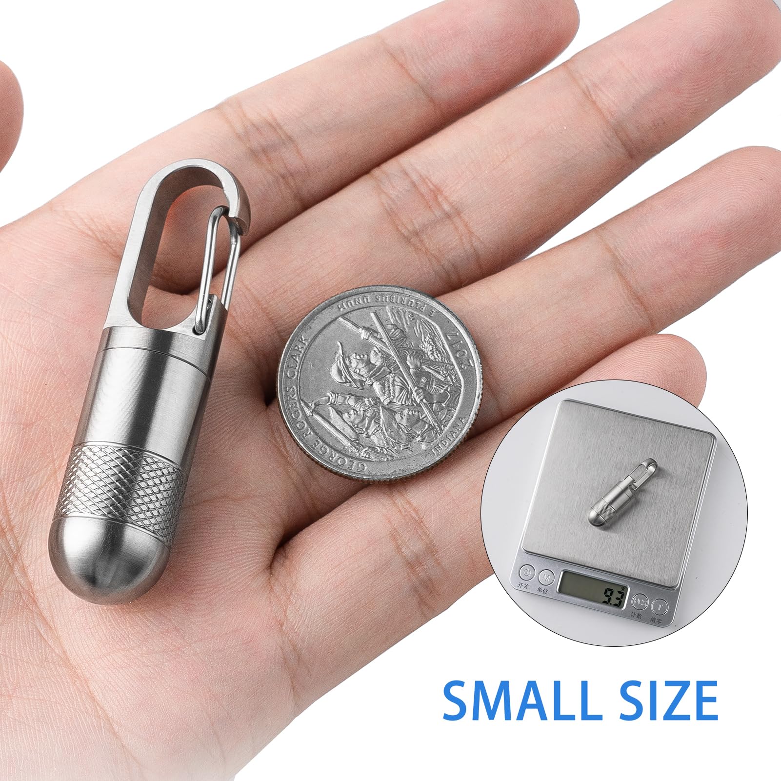 TISUR Titanium Pill Case, Keychain Holder, Travel Box Container, Portable Organizer, Waterproof Metal Bottle (Gray, Small - 1.06