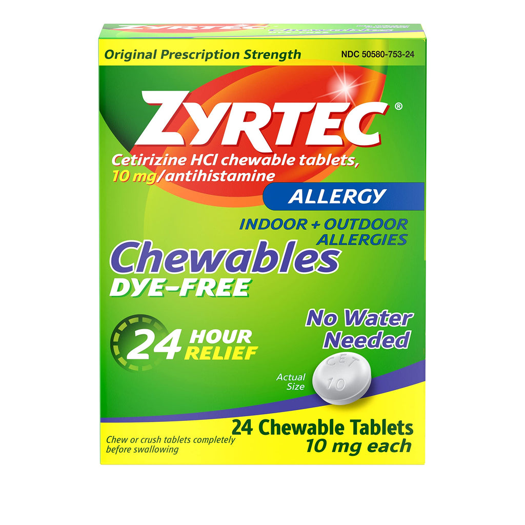 Zyrtec 24 Hour Allergy Relief Berry Chewable Tablets, 10 mg Antihistamine Cetirizine HCl per Tablet, Medicine Relieves Hay Fever