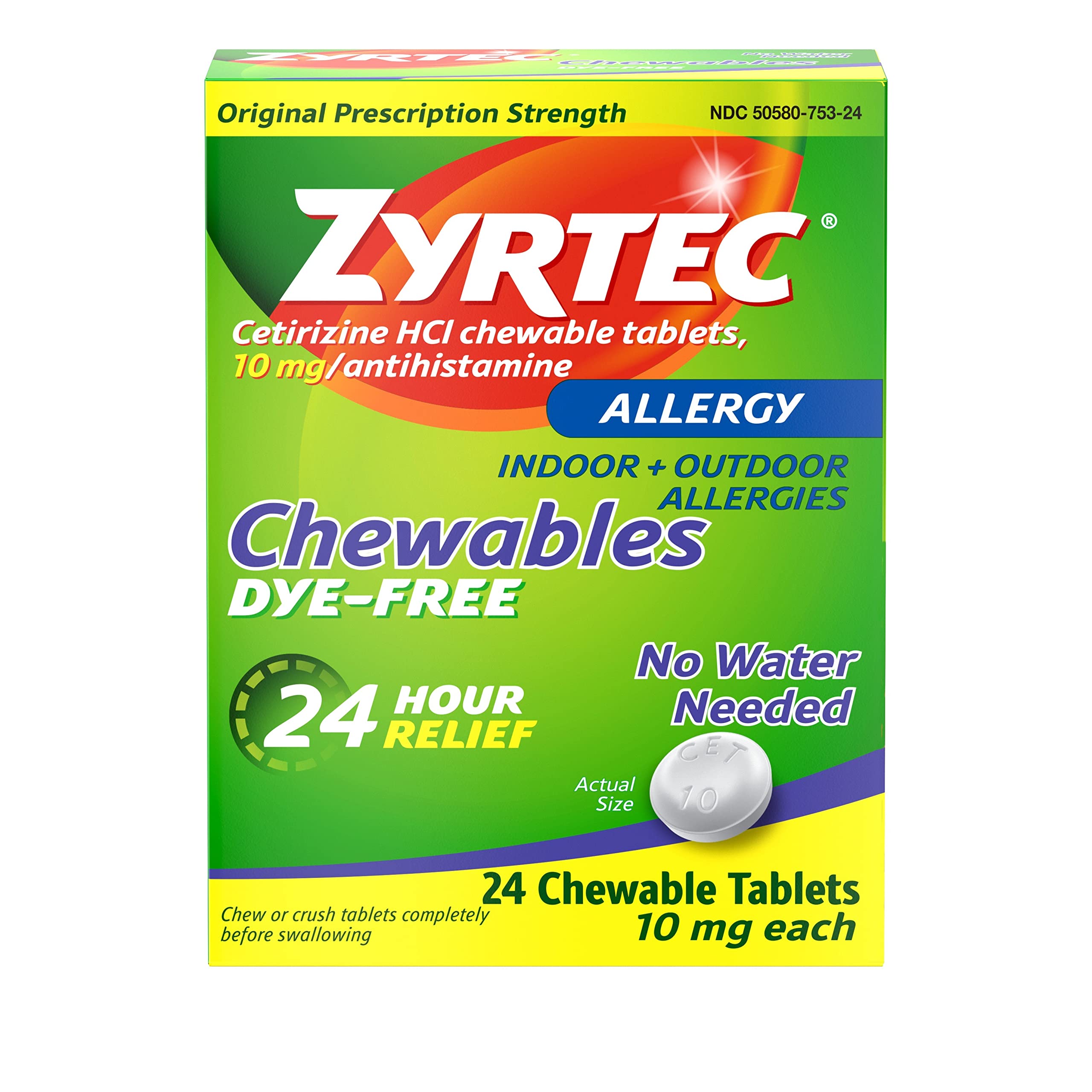 Zyrtec 24 Hour Allergy Relief Berry Chewable Tablets, 10 mg Antihistamine Cetirizine HCl per Tablet, Medicine Relieves Hay Fever