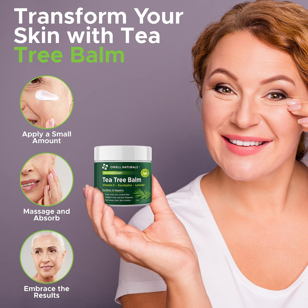 OWELL NATURALS Tea Tree Balm Oil with Vitamin E for Itchy, Dry, Flaky and Cracked Skin, Athletes Foot, Hands, Rashes, Bee Stings