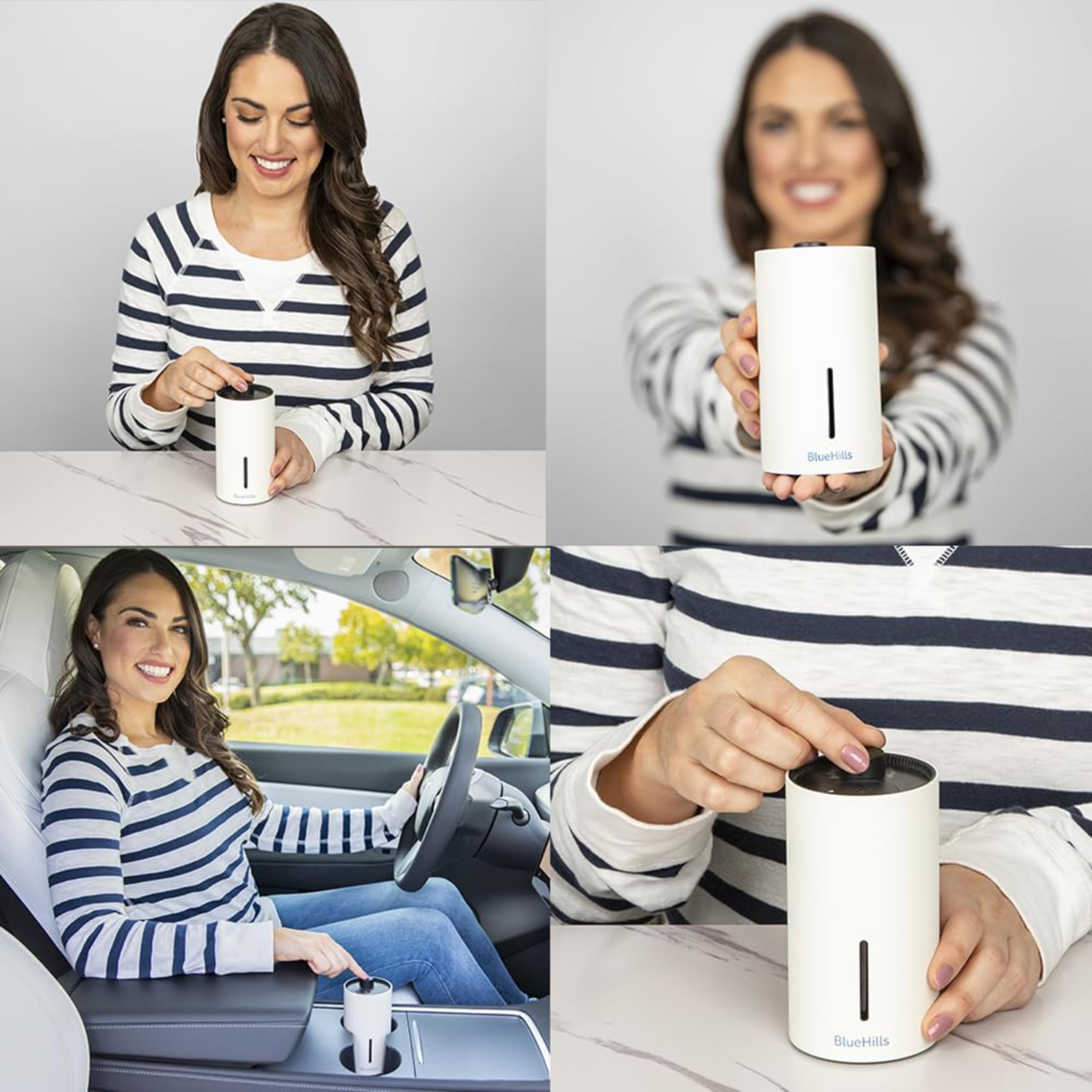 BlueHills Waterless Cordless Essential Oil Diffuser - White, Wireless, Portable Aroma Nebulizing Diffusers for Home, Car & Offic
