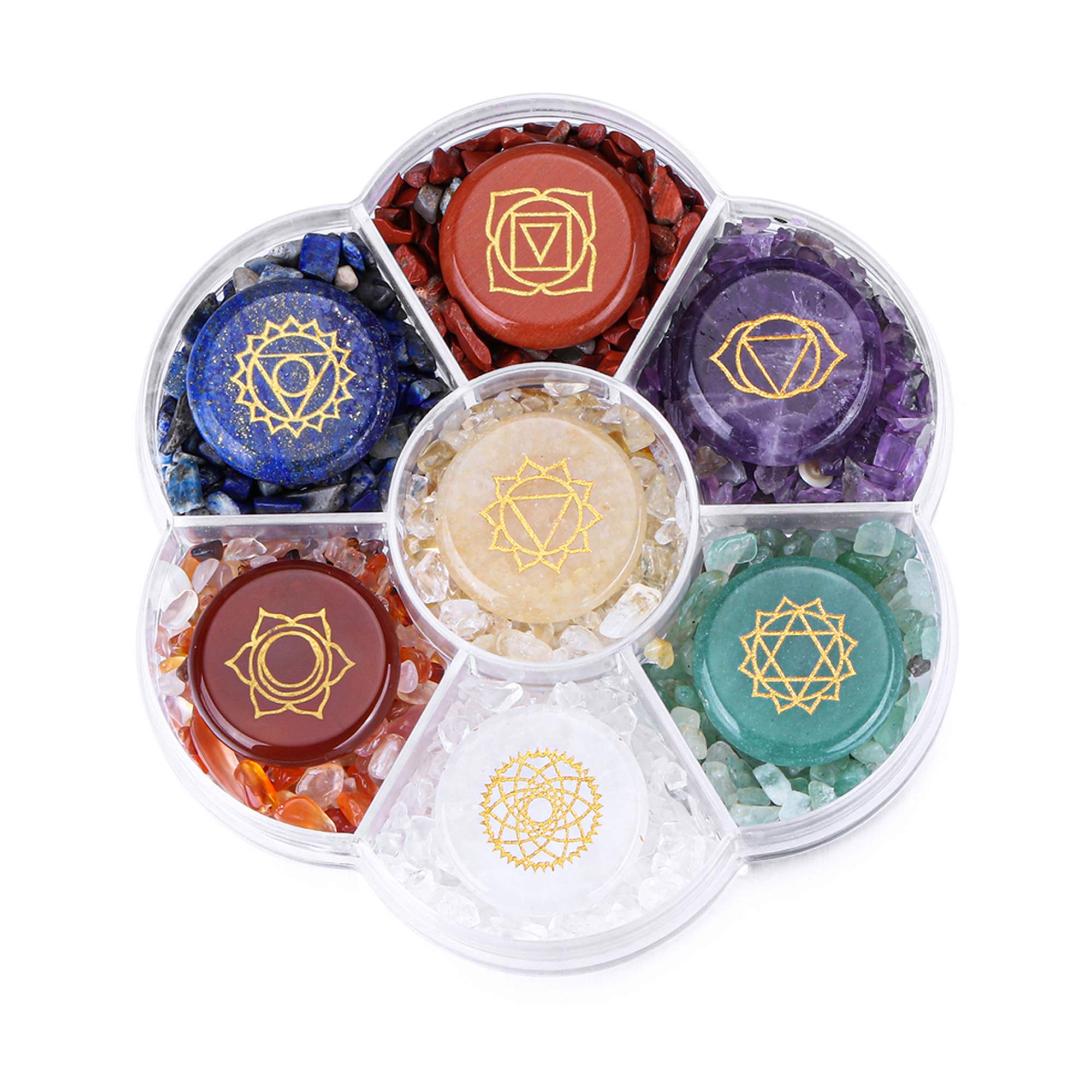 CrystalTears 7 Chakra Crystal Stones Natural Reiki Healing Crystals Gemstones with Engraved Chakra Symbol Tumbled Polished Chakr