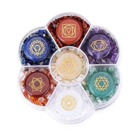 CrystalTears 7 Chakra Crystal Stones Natural Reiki Healing Crystals Gemstones with Engraved Chakra Symbol Tumbled Polished Chakr