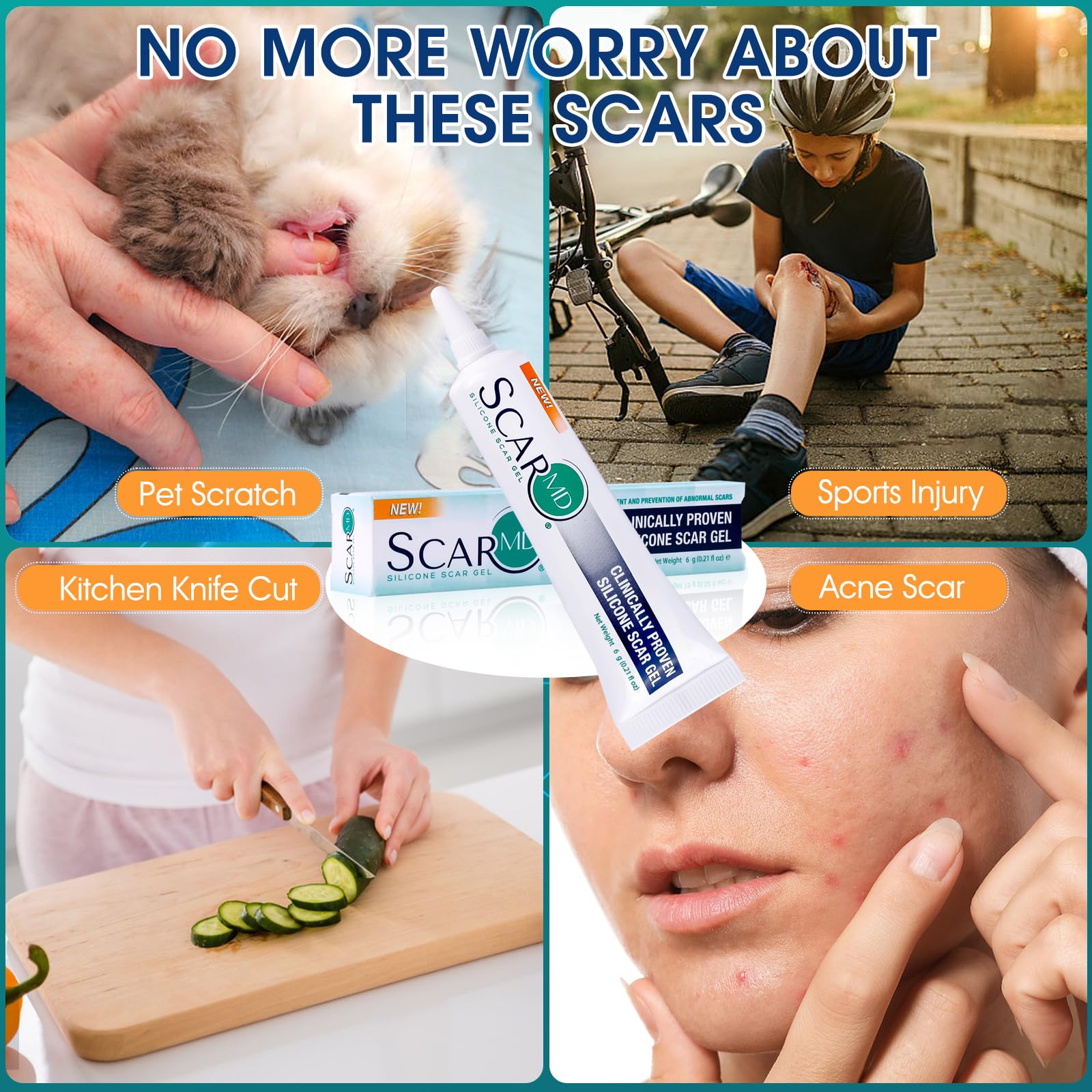 ScarMD Medical Grade Silicone Scar Gel Treatment,Keloid Bump Removal,Fades Scars from Surgery, Burn Scar,Face Belly Piercings, C