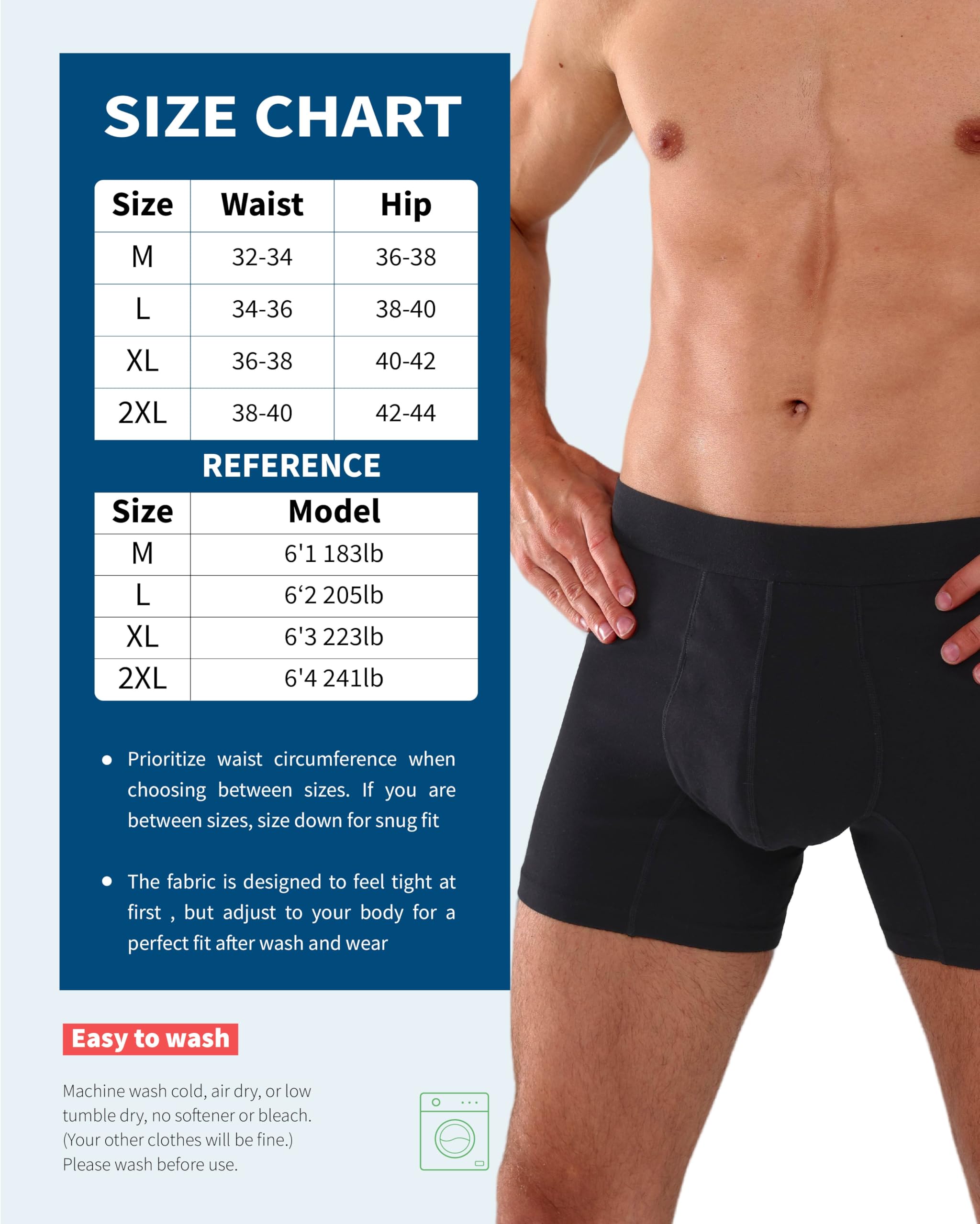 REELINDRY Mens Washable Incontinence Underwear, 2.3 oz Absorbency Reusable Leak Proof Odor Control Trunks 1 Pack(Black, XL)