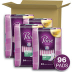 Poise Incontinence Pads & Postpartum Incontinence Pads, 3 Drop Light Absorbency, Long Length, 96 Count (4 Packs of 24), Packagin