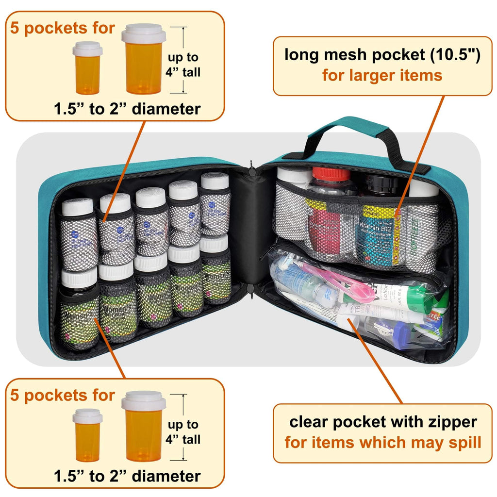 StarPlus2 Large Padded Pill Bottle Organizer, Medicine Bag, Case, Carrier for Medications, Vitamins, and Medical Supplies - Trav