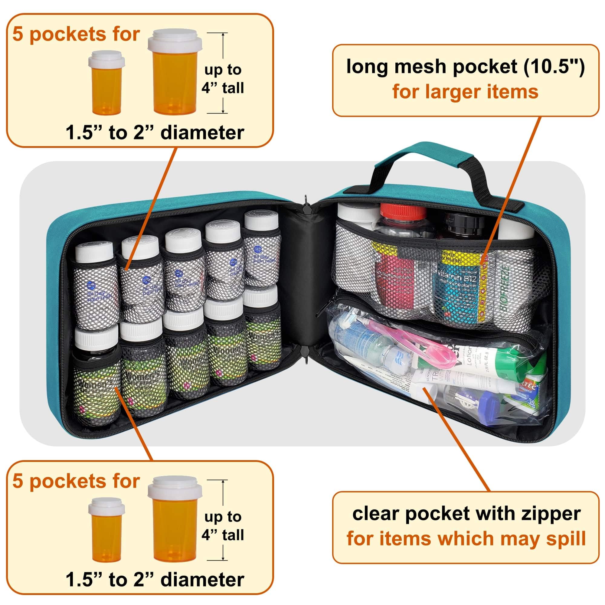 StarPlus2 Large Padded Pill Bottle Organizer, Medicine Bag, Case, Carrier for Medications, Vitamins, and Medical Supplies - Trav