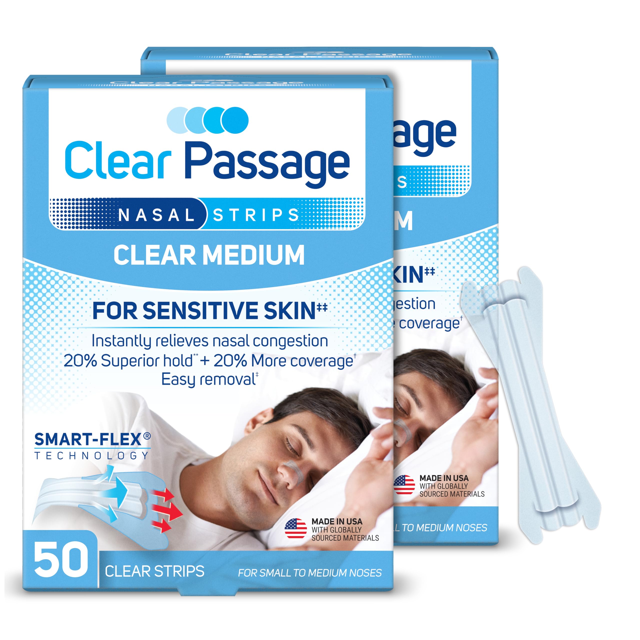 Clear Passage Nasal Strips Medium, 100 ct | Works Instantly to Improve Sleep, Reduce Snoring, & Relieve Nasal Congestion Due to 