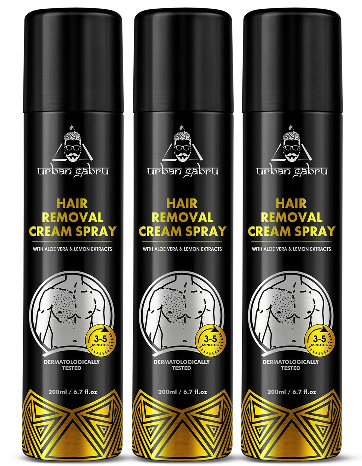 Urbangabru Men Hair Removal Cream Spray (200 Ml X 3) Painless Body Hair Removal Cream Spray For Chest, Back, Legs & Under Arm (P
