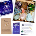 DANCING BEAR Taurus Zodiac Healing Crystals Gift Set (14 Pc): 9 Stones, 18K Gold-Plated Constellation Necklace, Meteorite, Succu