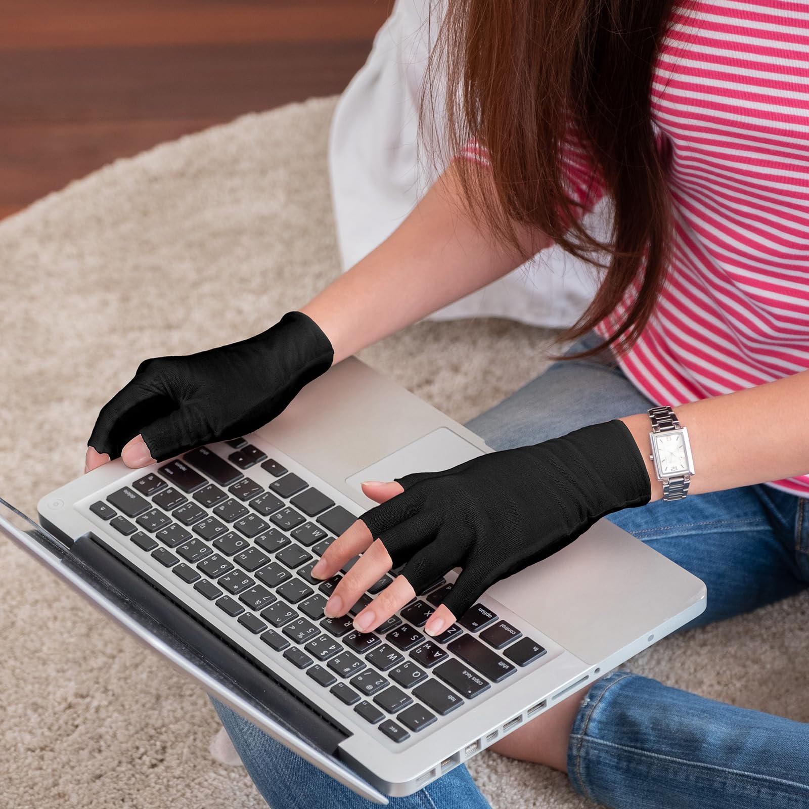 Geyoga 6 Pairs Fingerless Moisturizing Gloves Eczema Cotton Gloves for Adults Half Finger Touchscreen Lotion Overnight Dry Hands