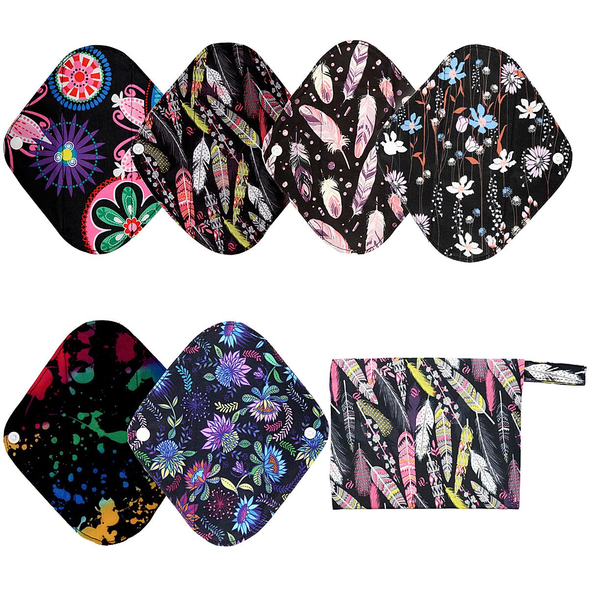 7pcs Set 1pc Mini Wet Bag +6pcs 8 Inch Cloth Mama Cloth/Menstrual Pads/Reusable Sanitary Pads/Panty Liners