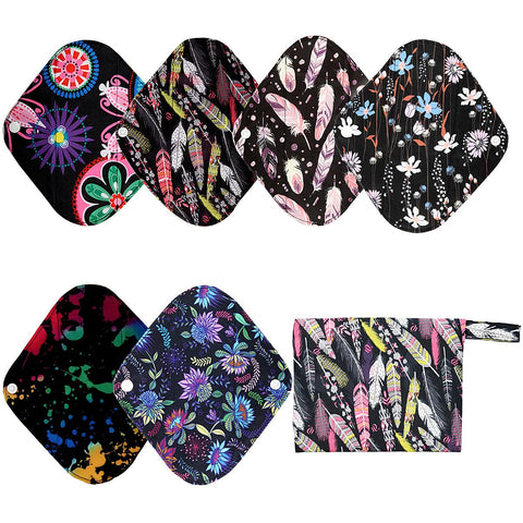 7pcs Set 1pc Mini Wet Bag +6pcs 8 Inch Cloth Mama Cloth/Menstrual Pads/Reusable Sanitary Pads/Panty Liners